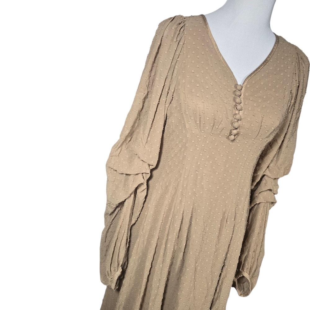 AZUL by Moussy* 2 Long Puff Sleeve V-Neck Maxi Dress Textured Dotted Fabric AsIs - Picture 3 of 9